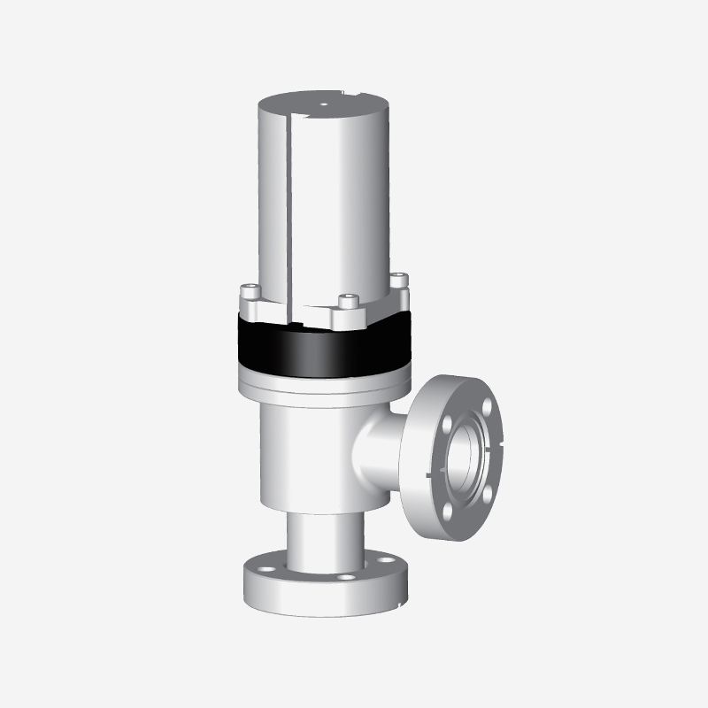 真空アングルバルブ CFフランジ 単動 空圧開閉 空圧アクチュエータ ベローズなし